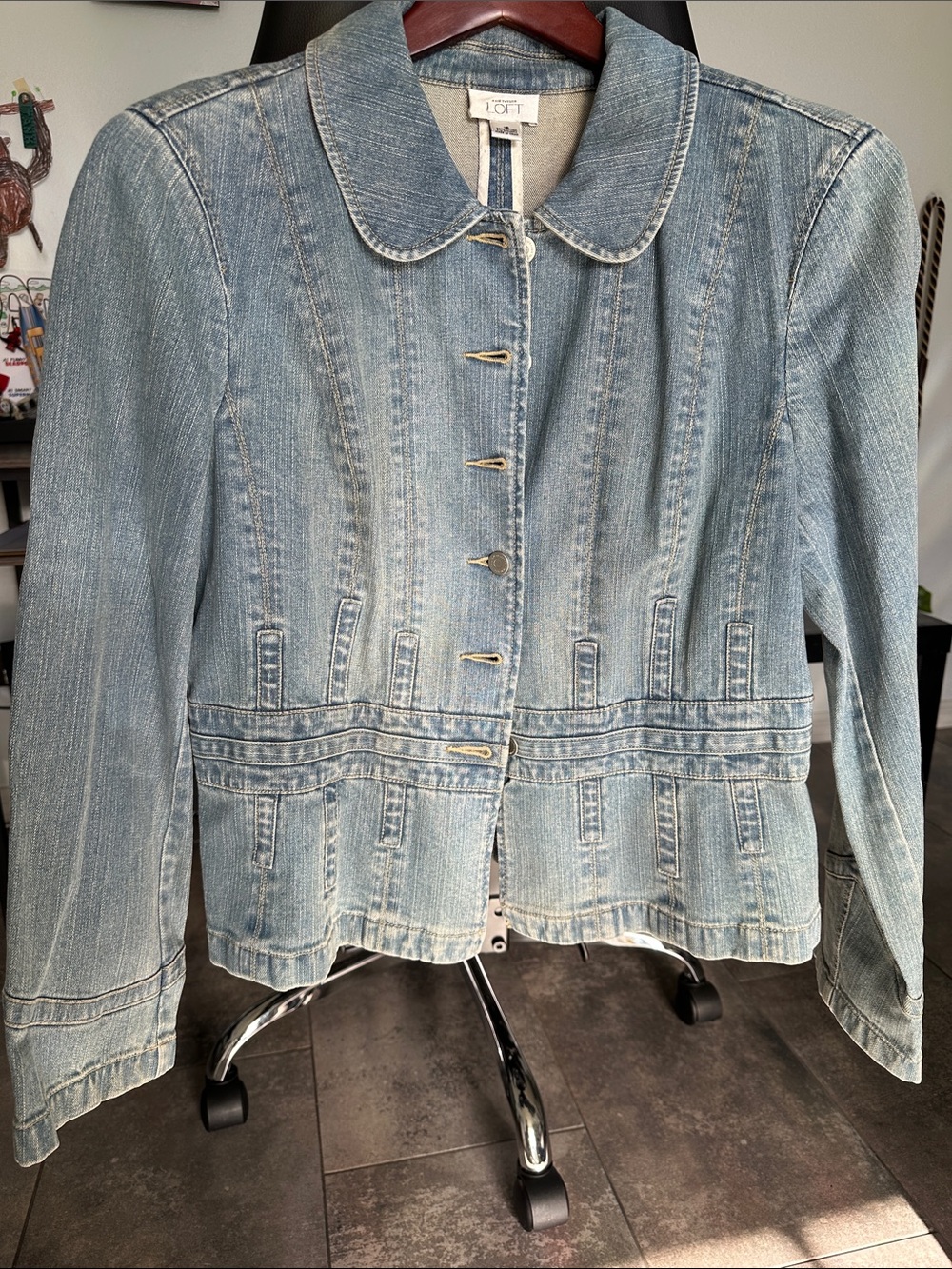Ann Taylor LOFT Denim Jacket Blazer Size 16 Light Wash Y2K